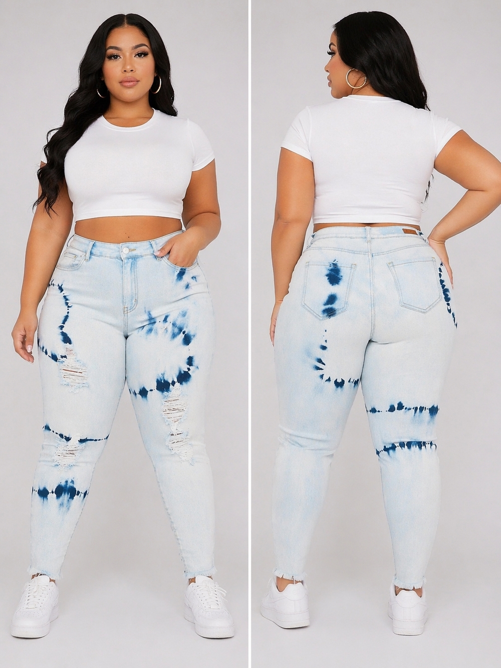 Women’s Colombian Light Blue Tie-Dye High-Rise Skinny Jeans